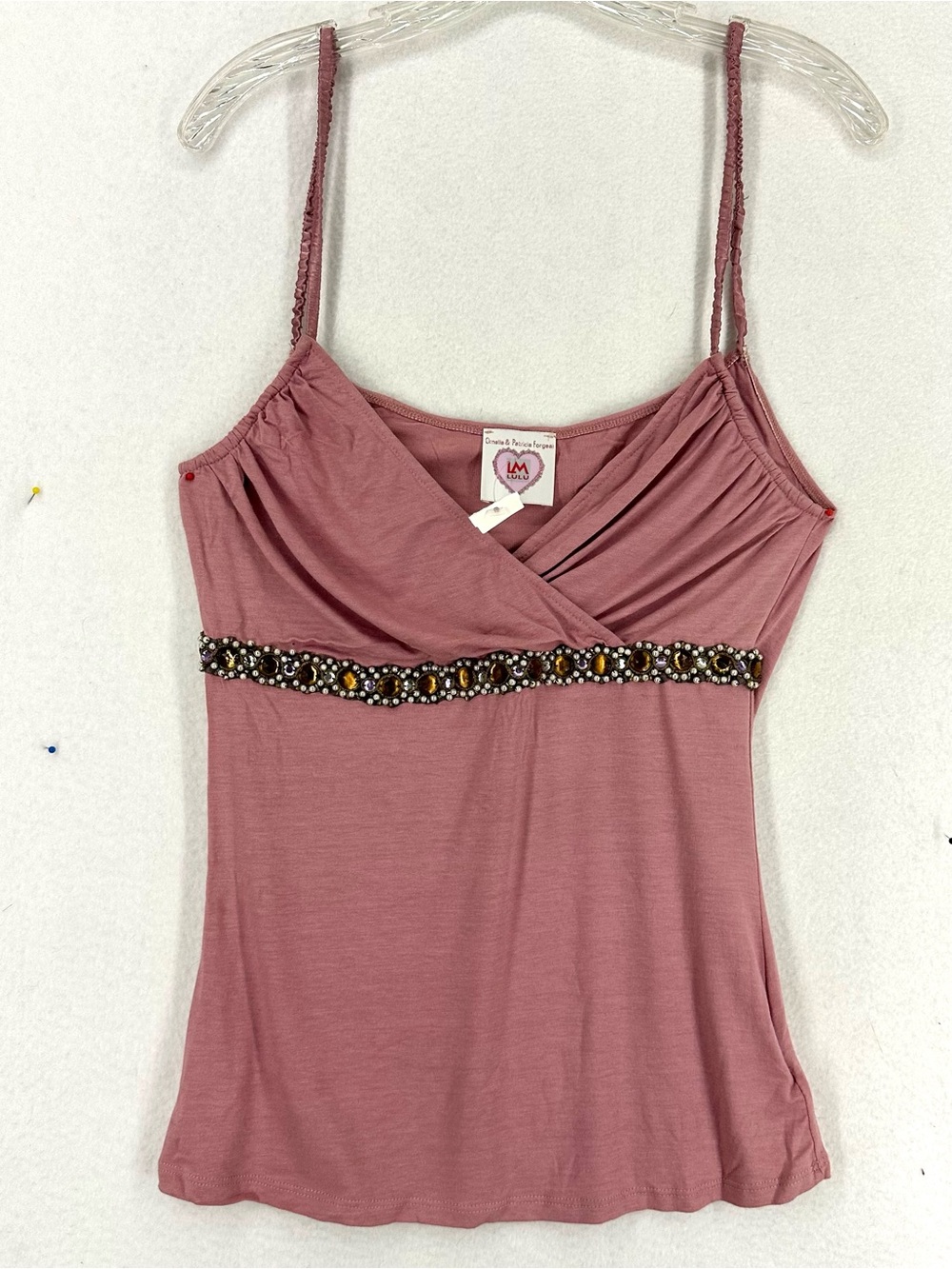 LM Lulu Beaded Cami Top Women’s XS T1 Pink Y2K Made in France